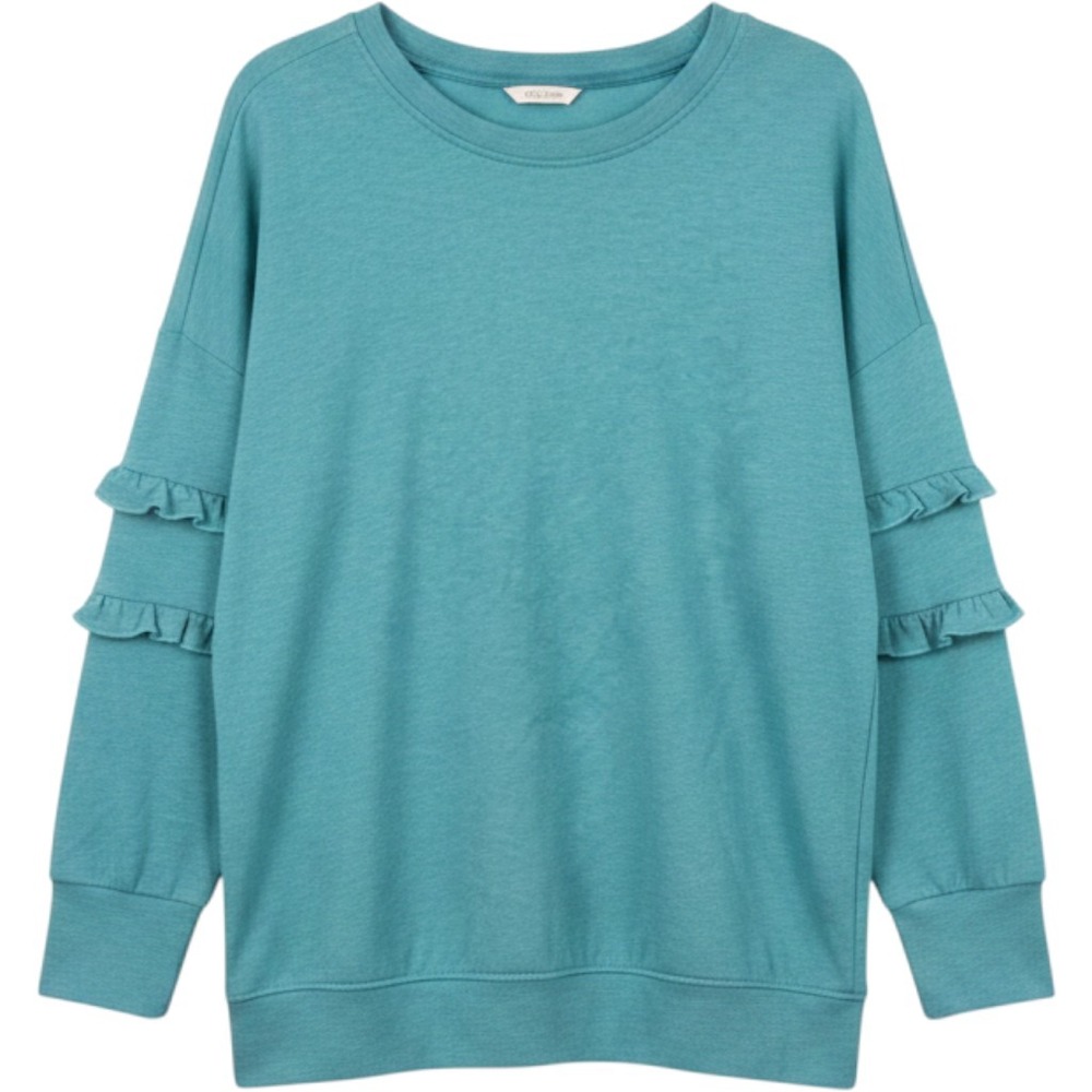 Matilda Jane Women Teal Blue Ruffle Sleeve Back Zip Pullover Top Medium